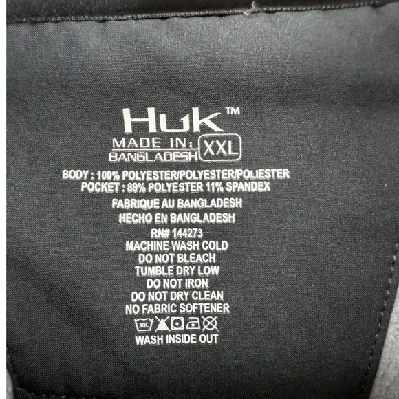 Huk Mens Fleece Jacket Full Zip Gray Black Chest Pocket Long Sleeve Size XXL - Picture 3 of 3